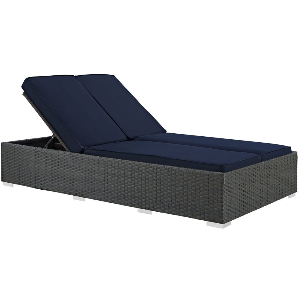 Sojourn Outdoor Patio Sunbrella Double Chaise in Chocolate Navy by Modway - Image 2