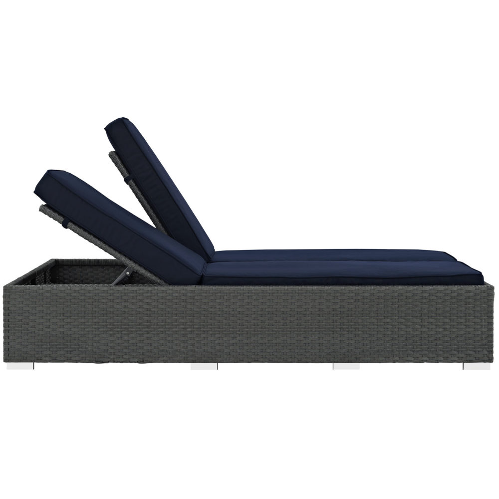 Sojourn Outdoor Patio Sunbrella Double Chaise in Chocolate Navy by Modway - Image 3