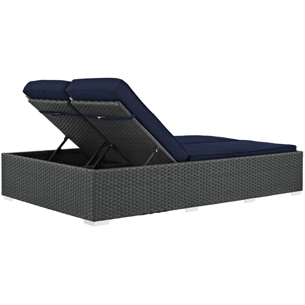 Sojourn Outdoor Patio Sunbrella Double Chaise in Chocolate Navy by Modway - Image 4