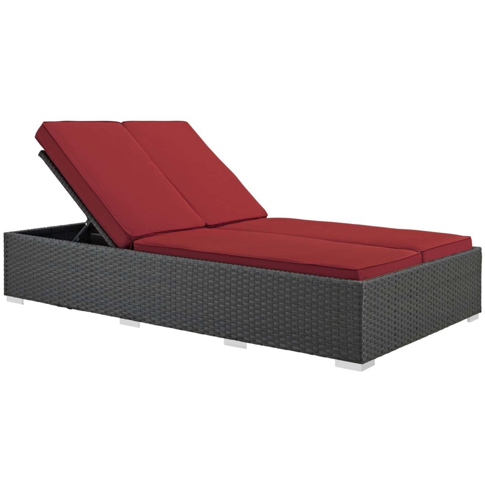Sojourn Outdoor Patio Sunbrella Double Chaise in Chocolate Red by Modway - Image 2
