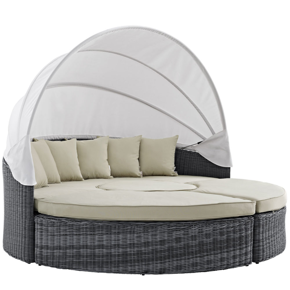Summon Canopy Outdoor Patio Sunbrella Daybed in Canvas Beige by Modway - Image 2