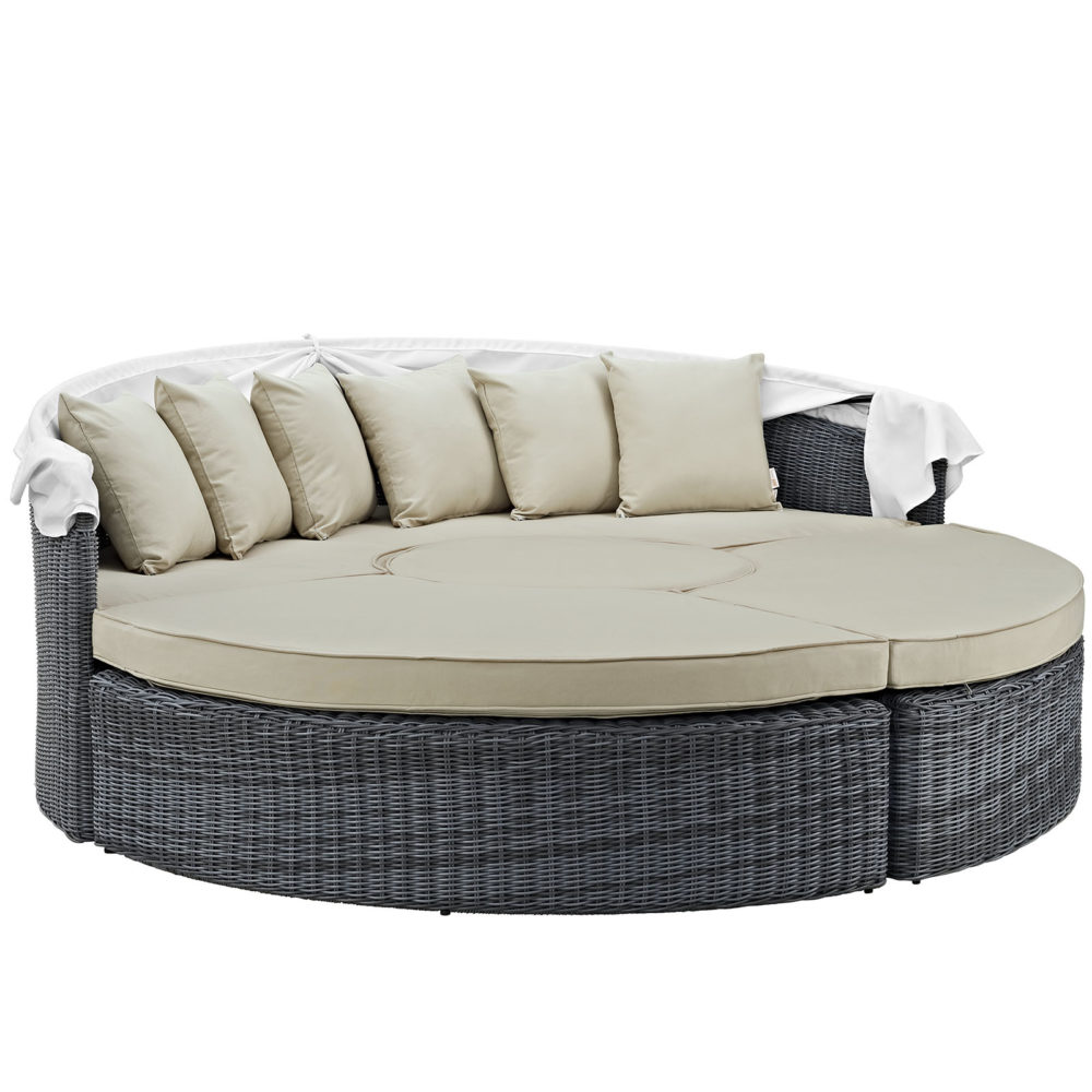 Summon Canopy Outdoor Patio Sunbrella Daybed in Canvas Beige by Modway - Image 3