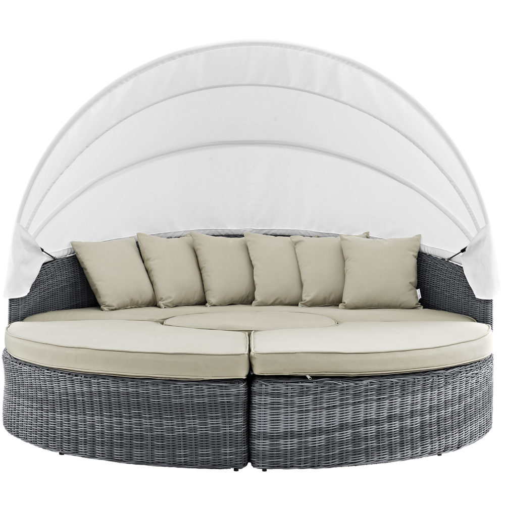 Summon Canopy Outdoor Patio Sunbrella Daybed in Canvas Beige by Modway - Image 5