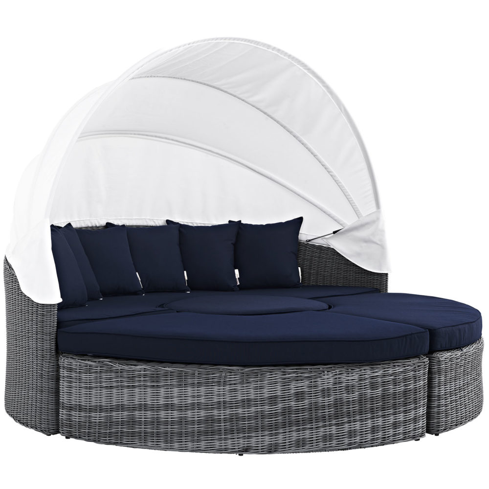 Summon Canopy Outdoor Patio Sunbrella Daybed in Canvas Navy by Modway - Image 2