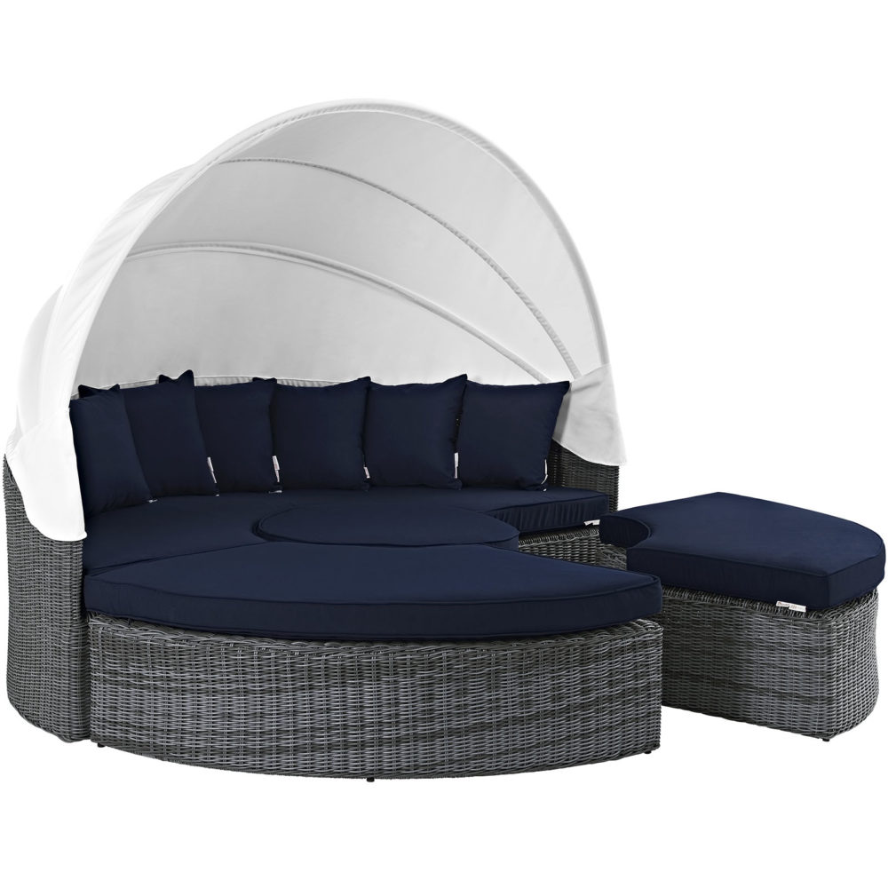 Summon Canopy Outdoor Patio Sunbrella Daybed in Canvas Navy by Modway - Image 3
