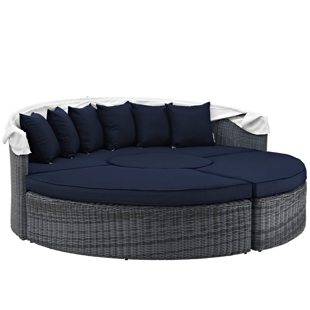Summon Canopy Outdoor Patio Sunbrella Daybed in Canvas Navy by Modway - Image 4