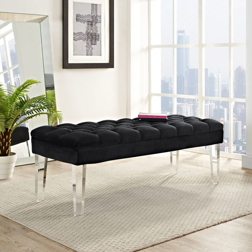 Valet Velvet Bench in Black by Modway