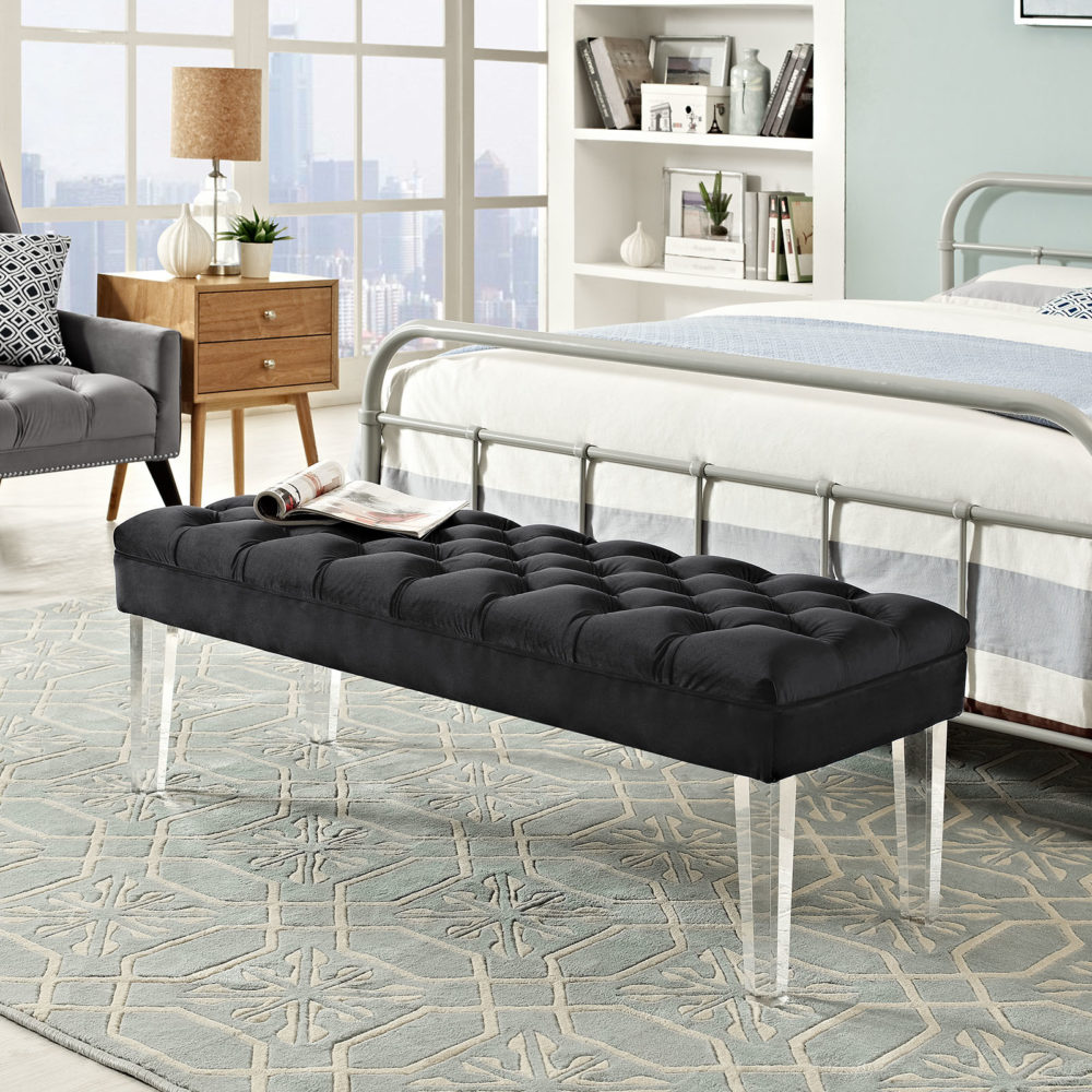 Valet Velvet Bench in Black by Modway - Image 5
