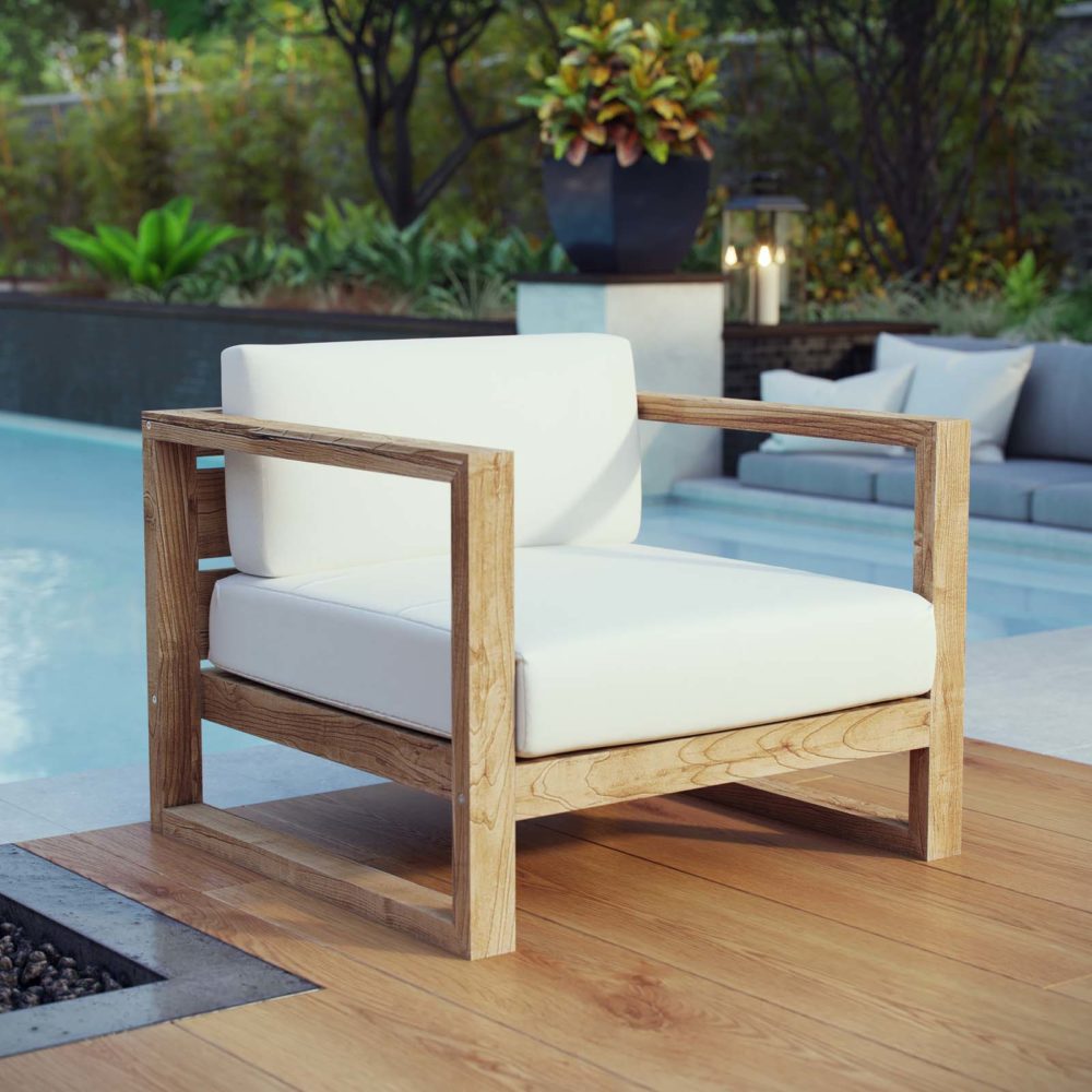 Upland Outdoor Patio Teak Armchair in Natural White by Modway