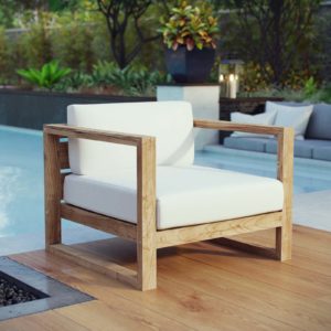 Upland Outdoor Patio Teak Armchair in Natural White by Modway