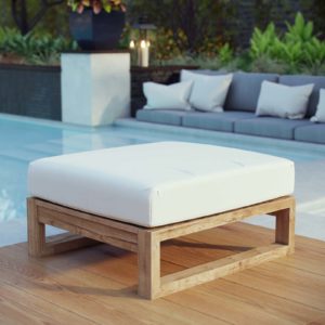 Upland Outdoor Patio Teak Ottoman in Natural White by Modway