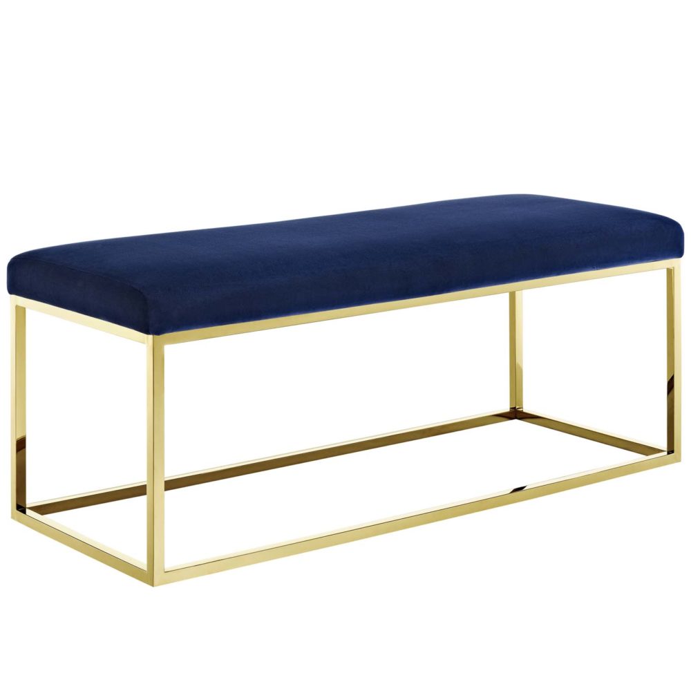 Anticipate Fabric Bench in Gold Navy by Modway - Image 2