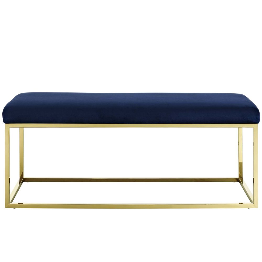 Anticipate Fabric Bench in Gold Navy by Modway - Image 4