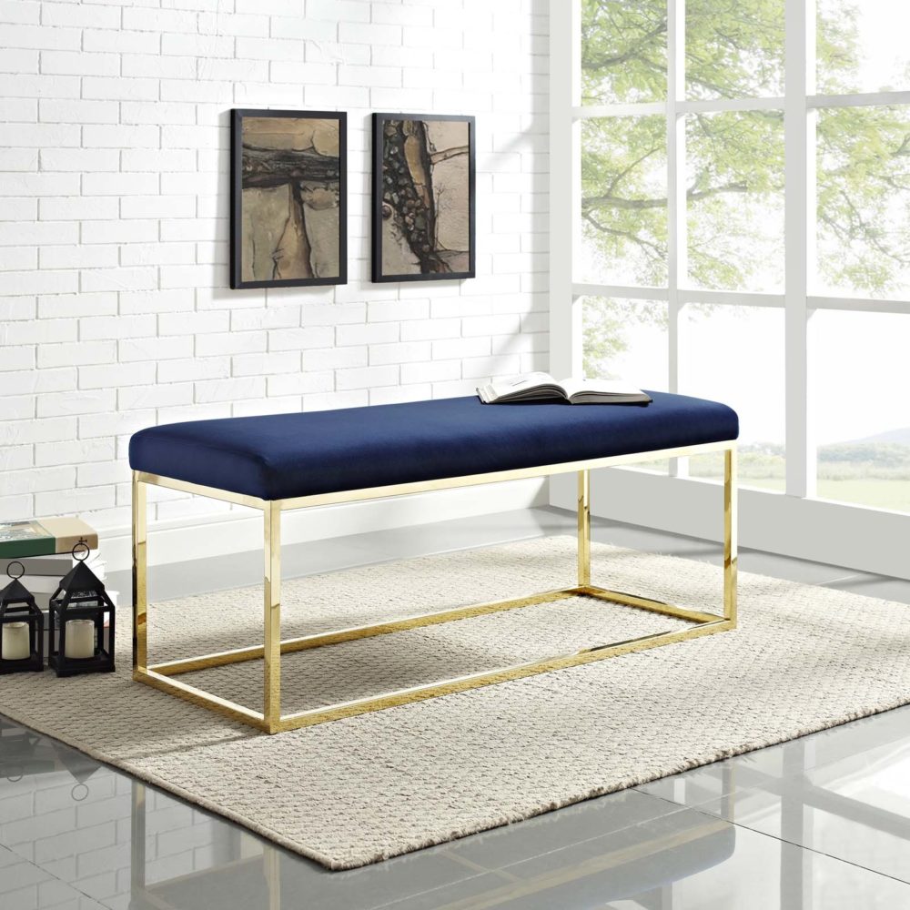 Anticipate Fabric Bench in Gold Navy by Modway