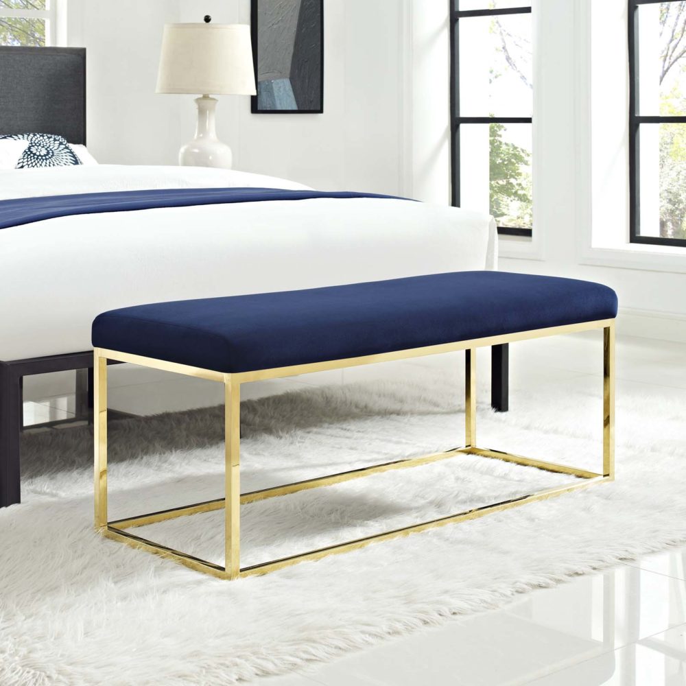 Anticipate Fabric Bench in Gold Navy by Modway - Image 5
