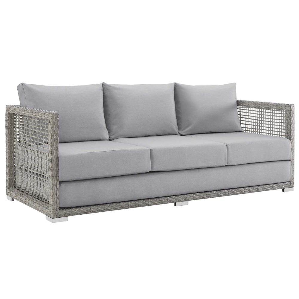 Aura Patio Wicker Rattan Sofa in Gray by Modway - Image 2