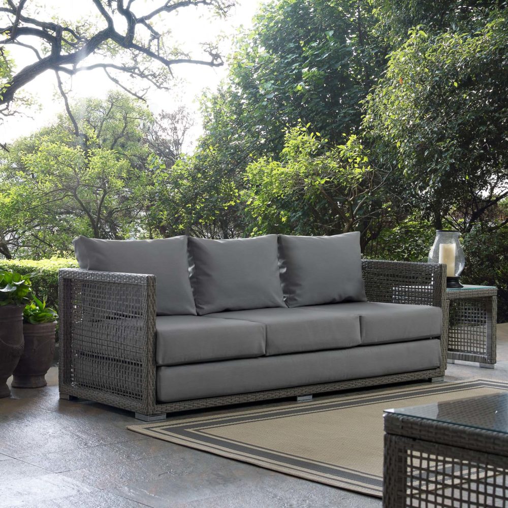 Aura Patio Wicker Rattan Sofa in Gray by Modway