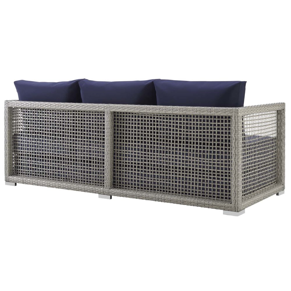 Aura Patio Wicker Rattan Sofa in Gray and Navy by Modway - Image 4