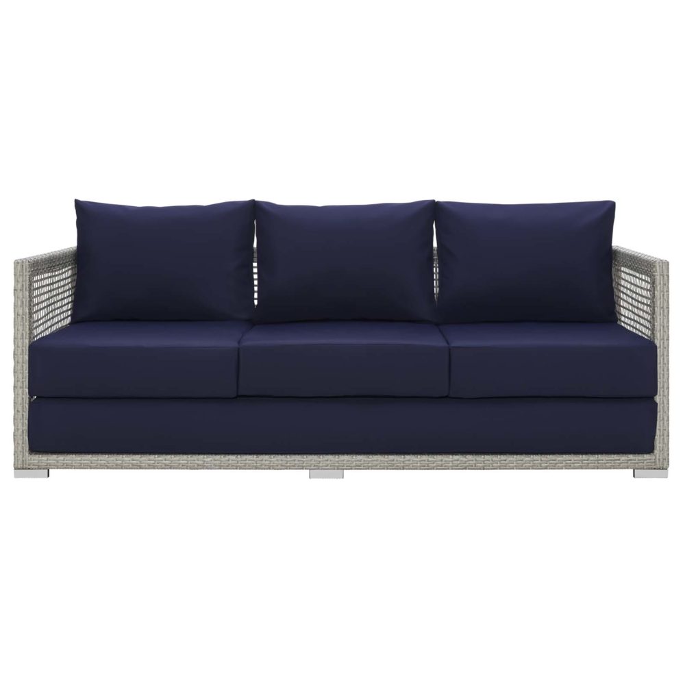 Aura Patio Wicker Rattan Sofa in Gray and Navy by Modway - Image 5