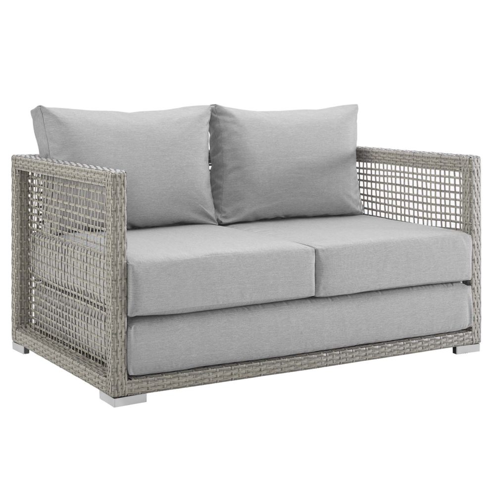 Aura Outdoor Patio Wicker Rattan Loveseat in Gray by Modway - Image 2