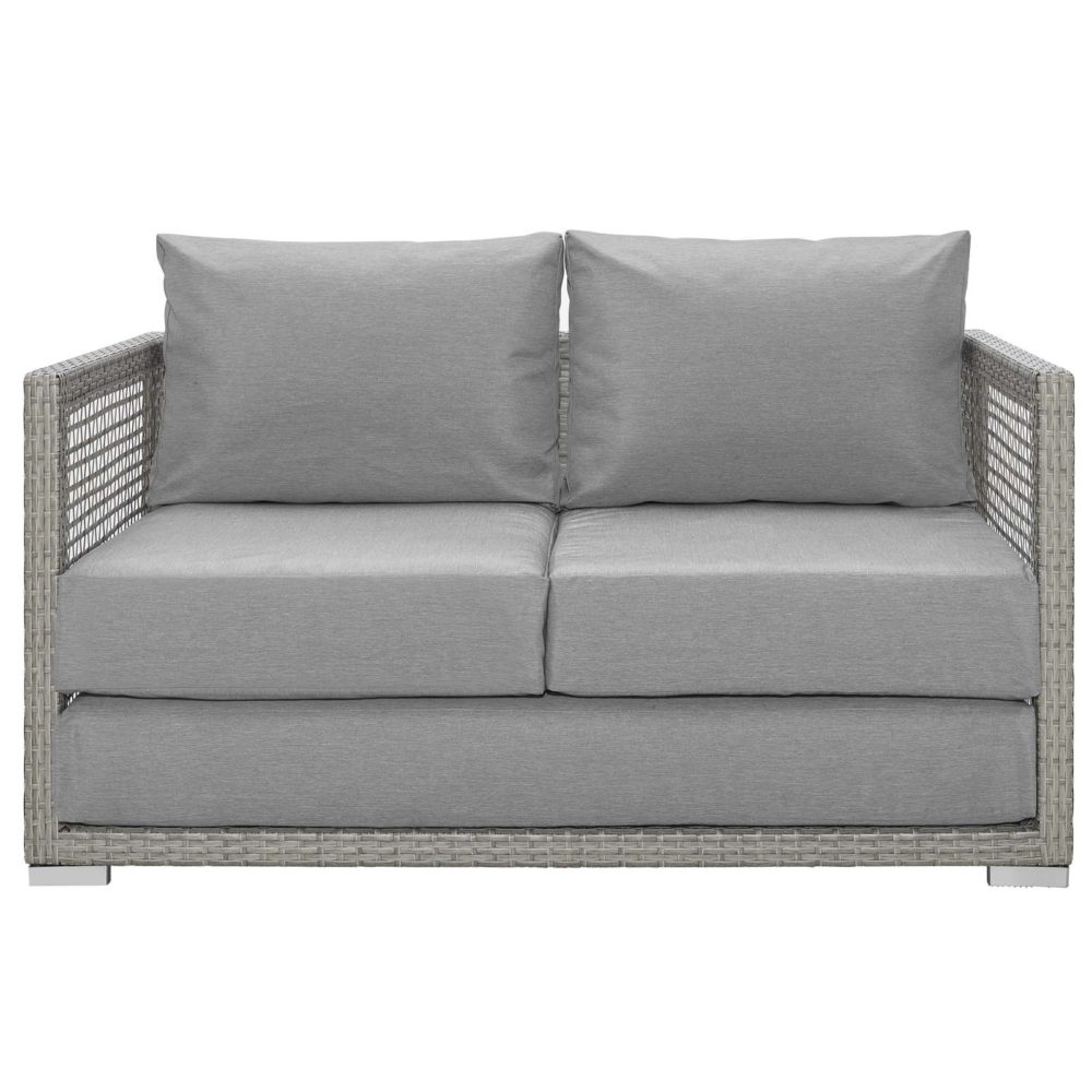 Aura Outdoor Patio Wicker Rattan Loveseat in Gray by Modway - Image 5