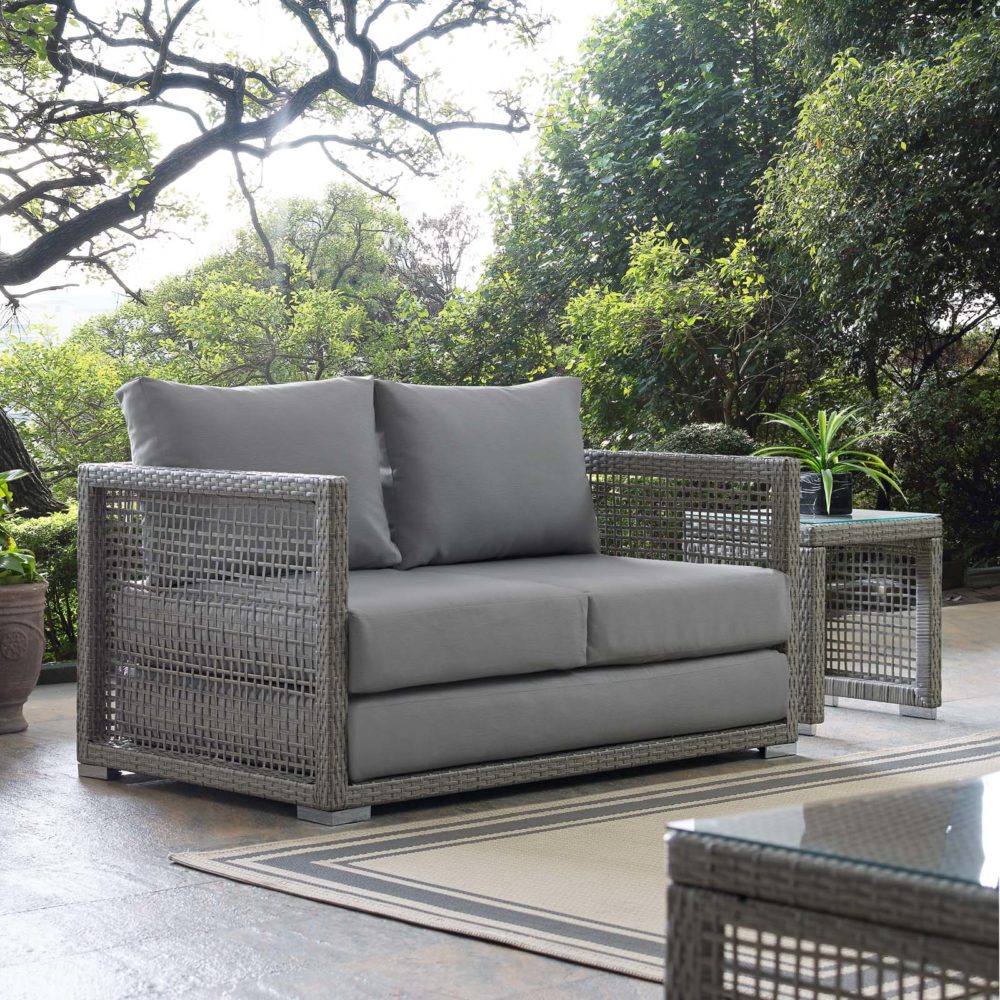 Aura Outdoor Patio Wicker Rattan Loveseat in Gray by Modway