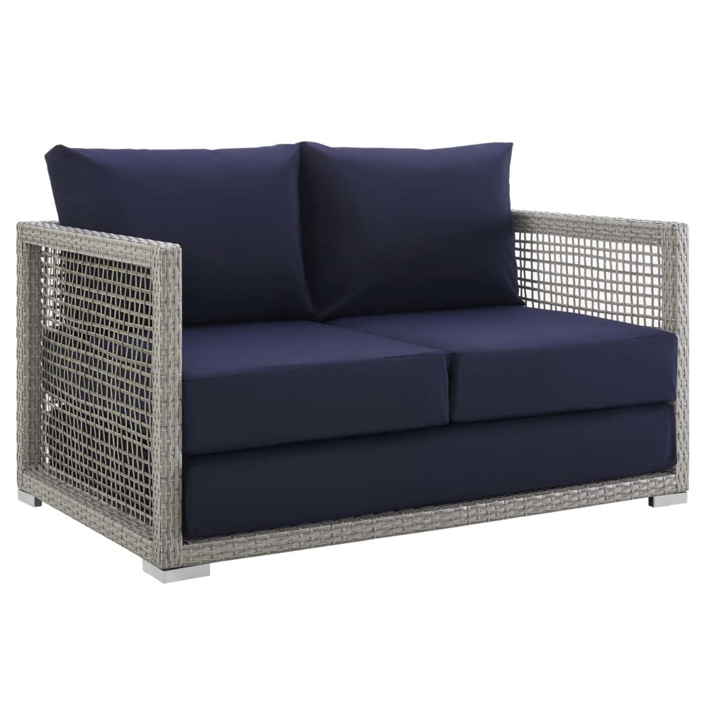 Aura Outdoor Patio Wicker Rattan Loveseat in Navy and Gray by Modway - Image 2