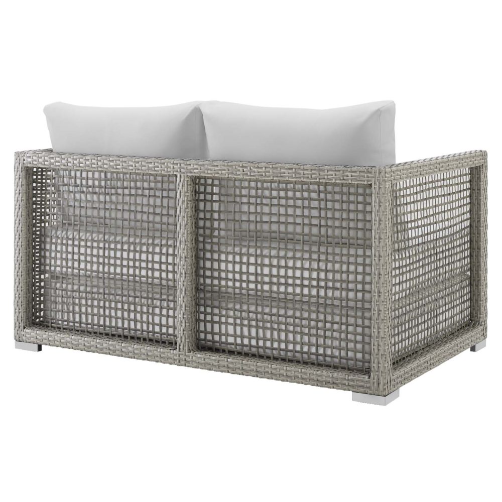 Aura Outdoor Patio Wicker Rattan Loveseat in Gray and White by Modway - Image 4
