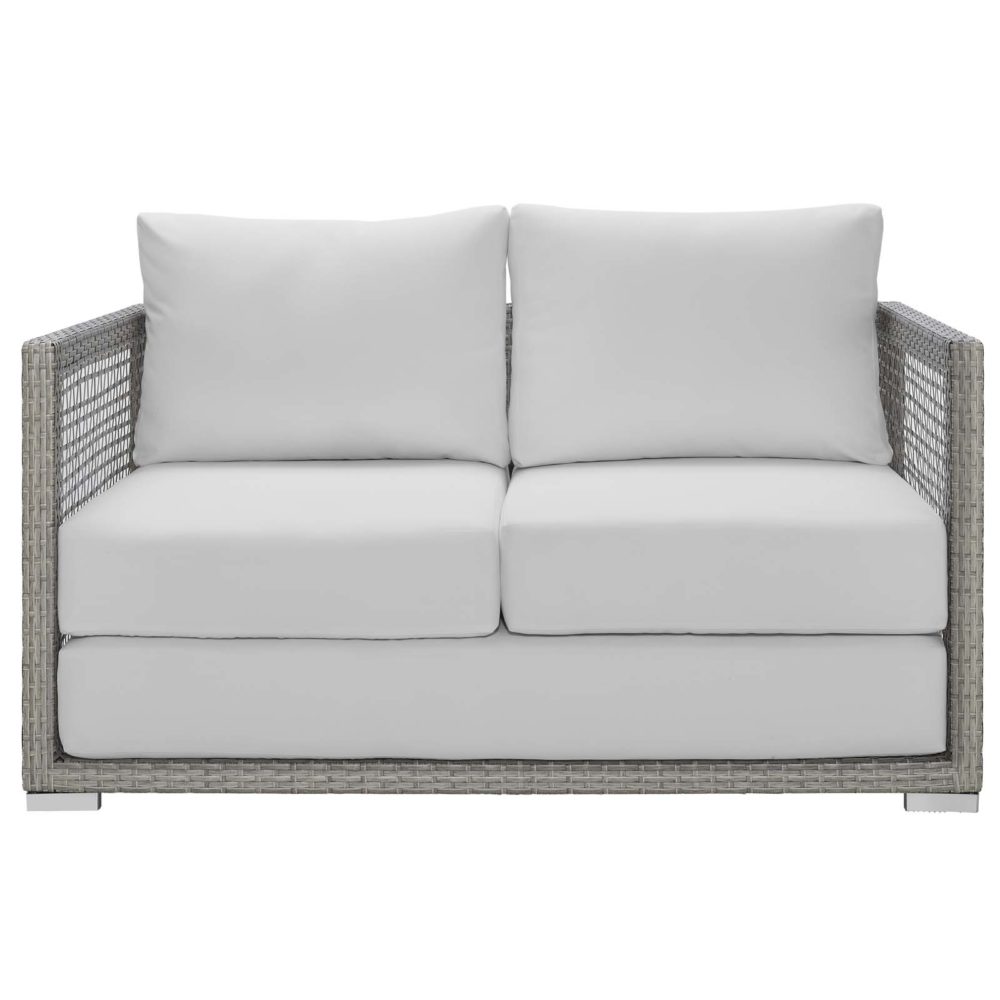 Aura Outdoor Patio Wicker Rattan Loveseat in Gray and White by Modway - Image 5
