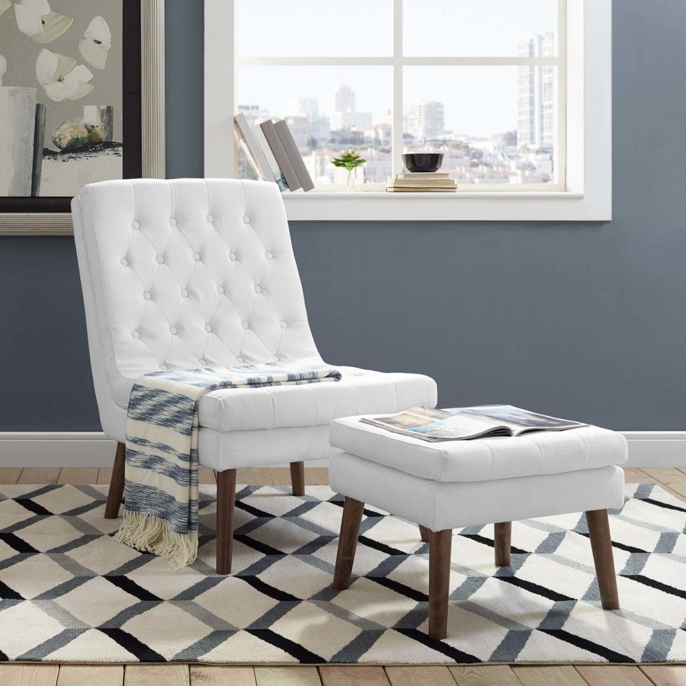 Modify Upholstered Lounge Chair and Ottoman in White by Modway