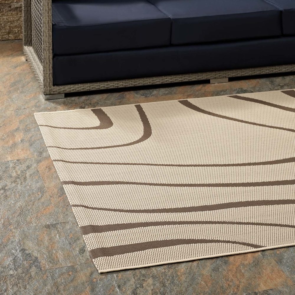 Surge Swirl Abstract 8 x 10 Indoor and Outdoor Rug in Light and Dark Beige by Modway - Image 5