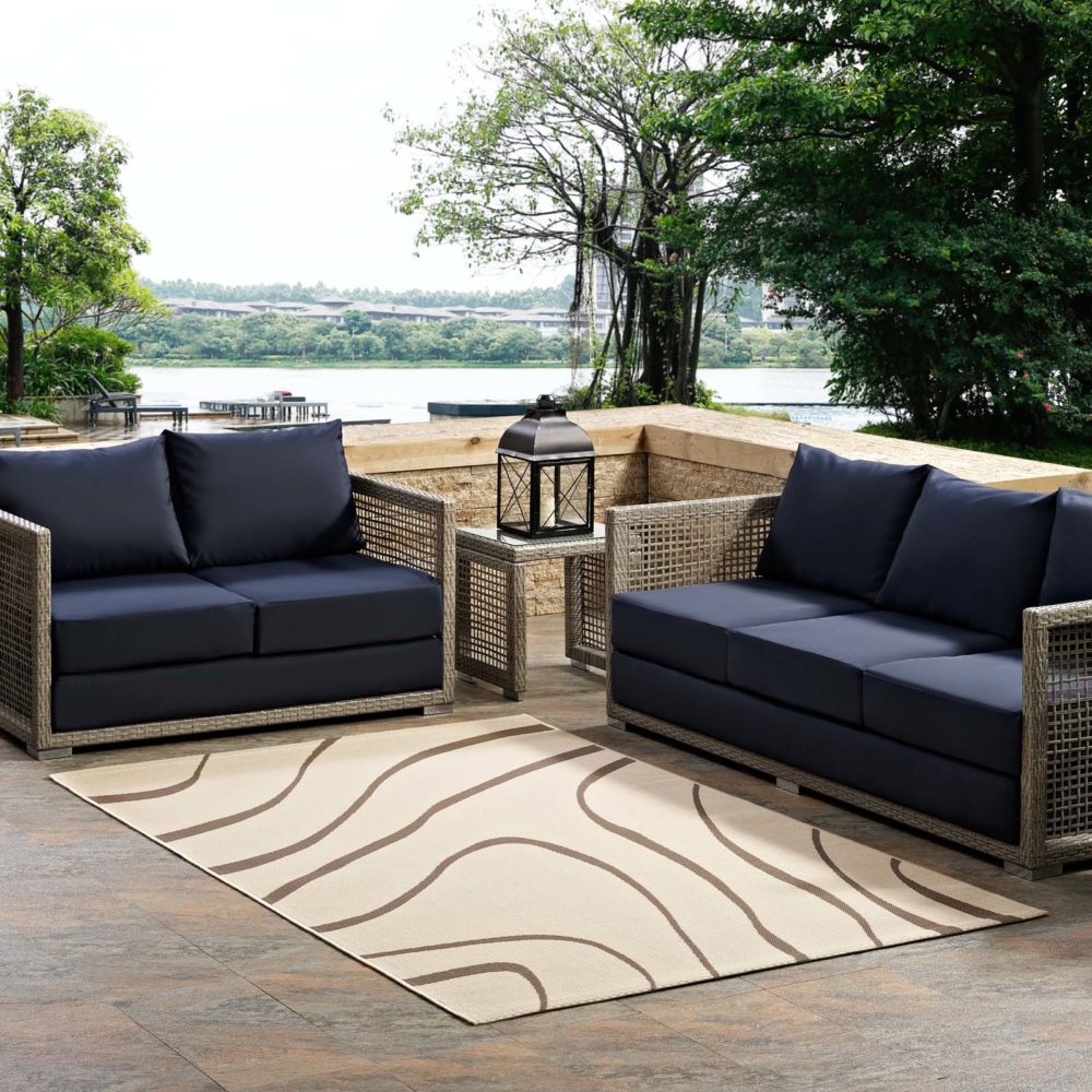 Surge Swirl Abstract 8 x 10 Indoor and Outdoor Rug in Light and Dark Beige by Modway - Image 7