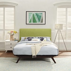 Tracy Queen Fabric Bed in Cappuccino Green by Modway