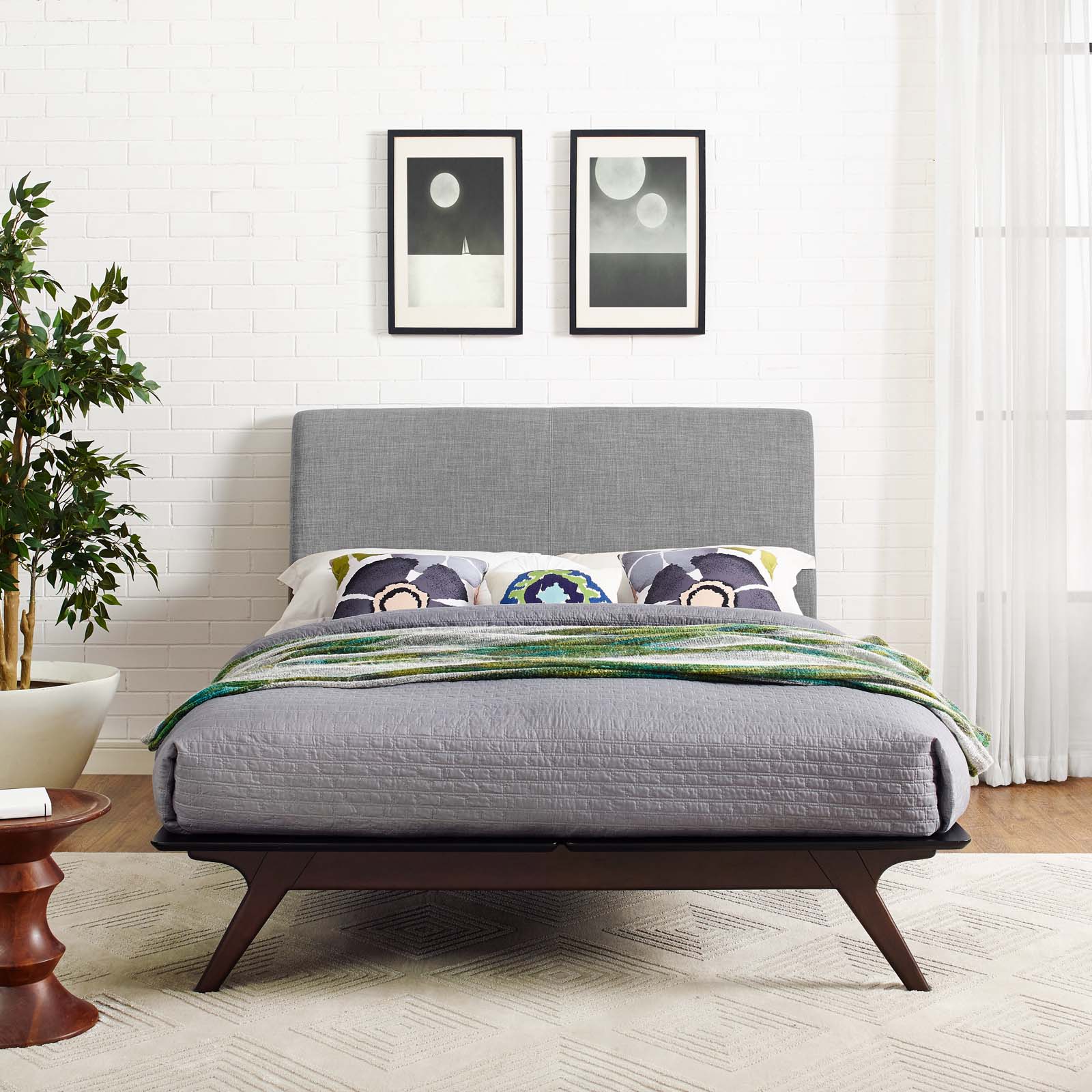 Tracy Queen Fabric Bed in Cappuccino Gray by Modway