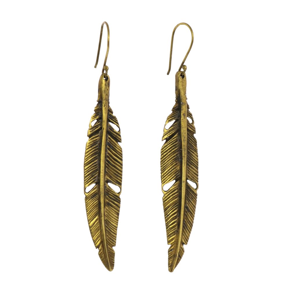Penna Brass Feather Earrings by Ora Ten