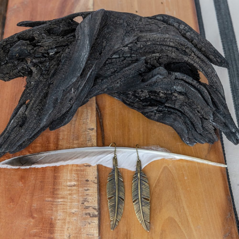 Penna Brass Feather Earrings by Ora Ten - Image 2