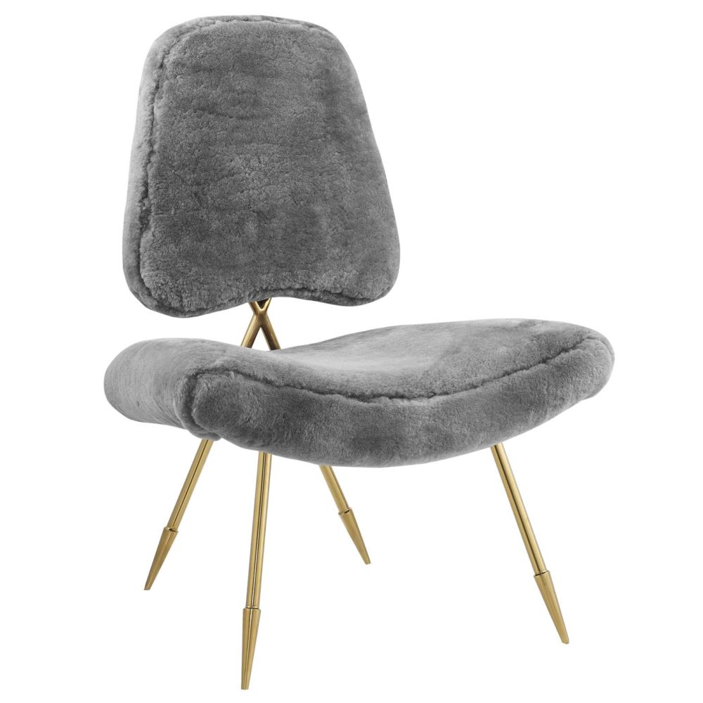 Ponder Upholstered Sheepskin Fur Lounge Chair in Gray by Modway - Image 2