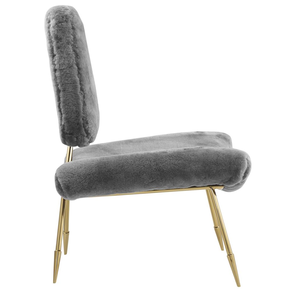 Ponder Upholstered Sheepskin Fur Lounge Chair in Gray by Modway - Image 3