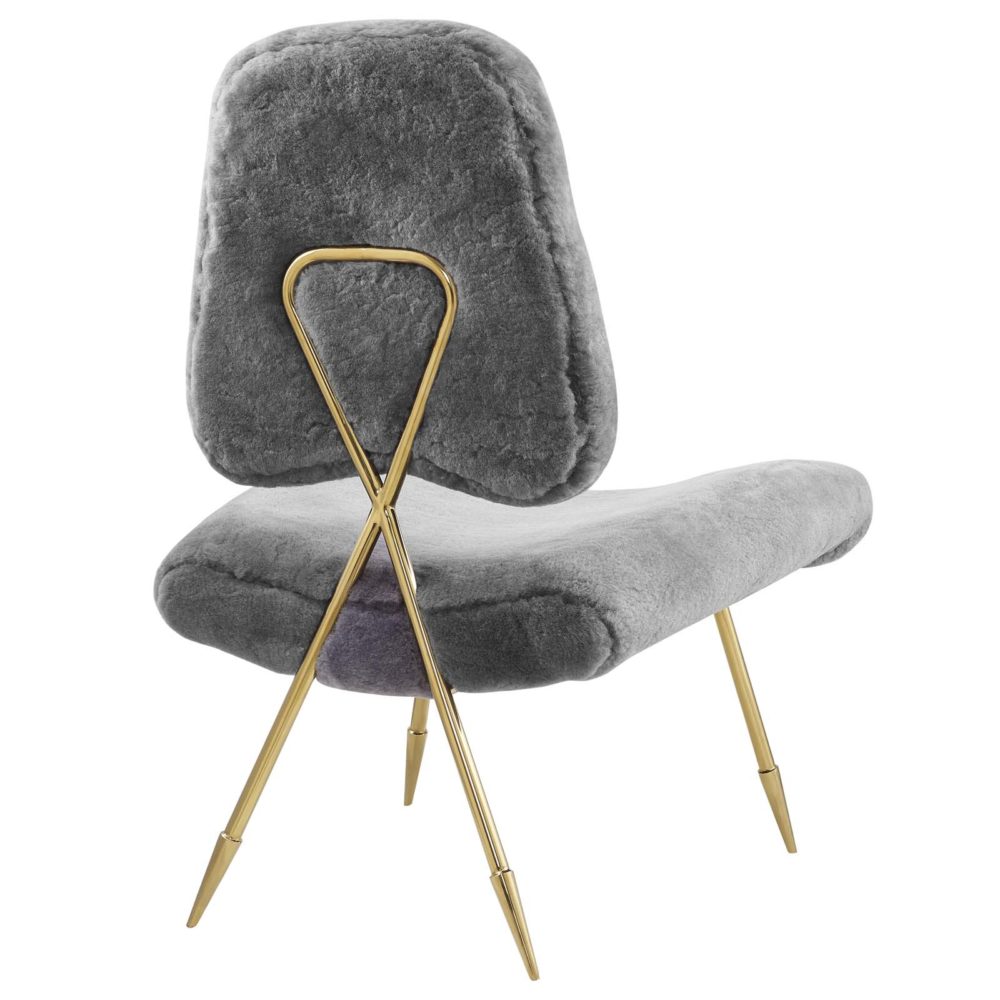 Ponder Upholstered Sheepskin Fur Lounge Chair in Gray by Modway - Image 4