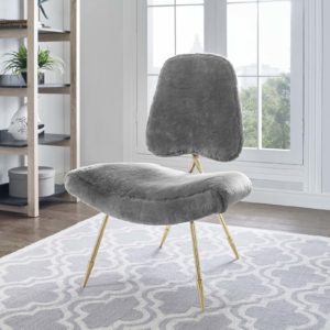 Ponder Upholstered Sheepskin Fur Lounge Chair in Gray by Modway