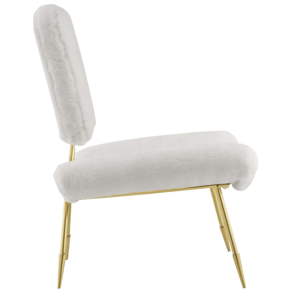Ponder Upholstered Sheepskin Fur Lounge Chair in White by Modway - Image 3