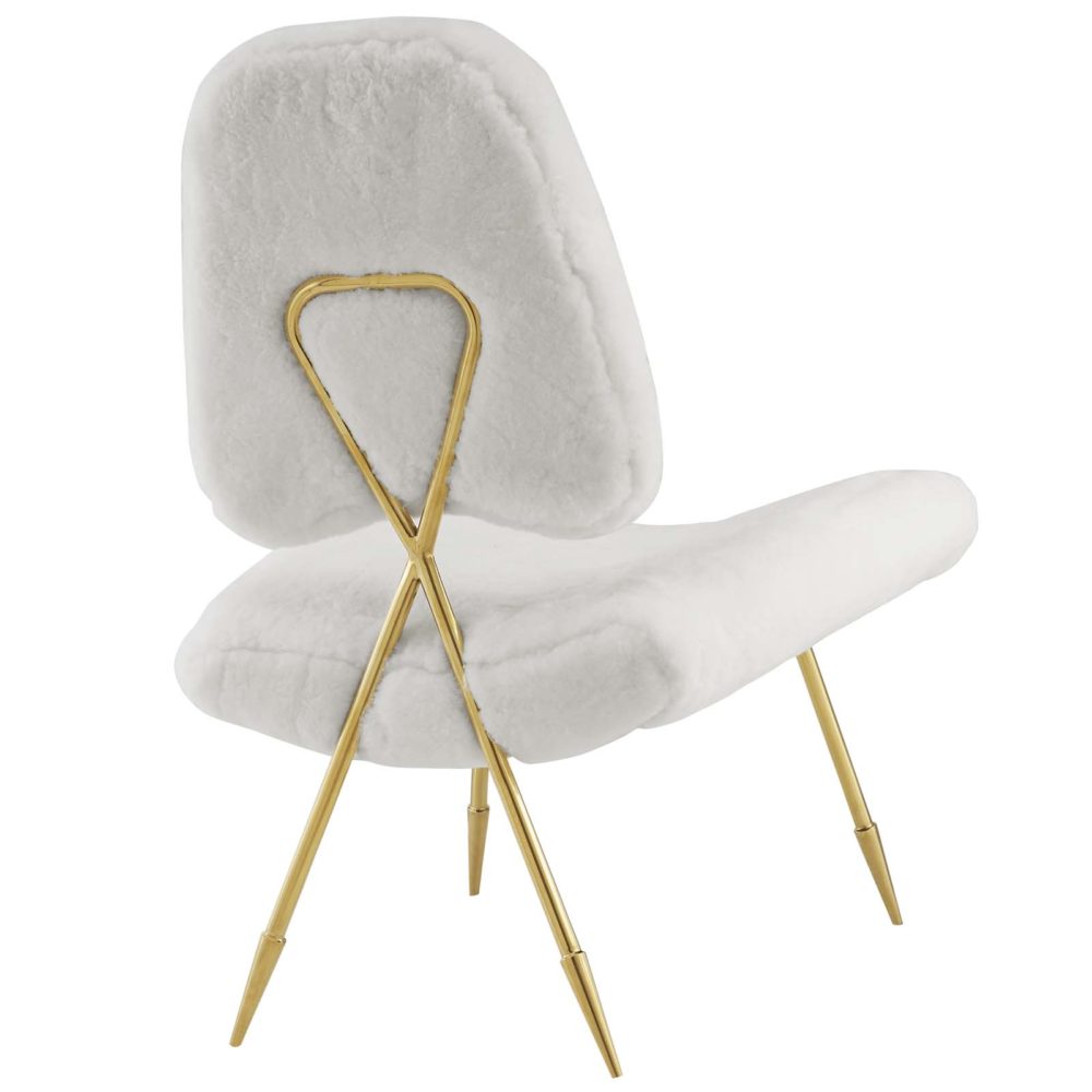 Ponder Upholstered Sheepskin Fur Lounge Chair in White by Modway - Image 4