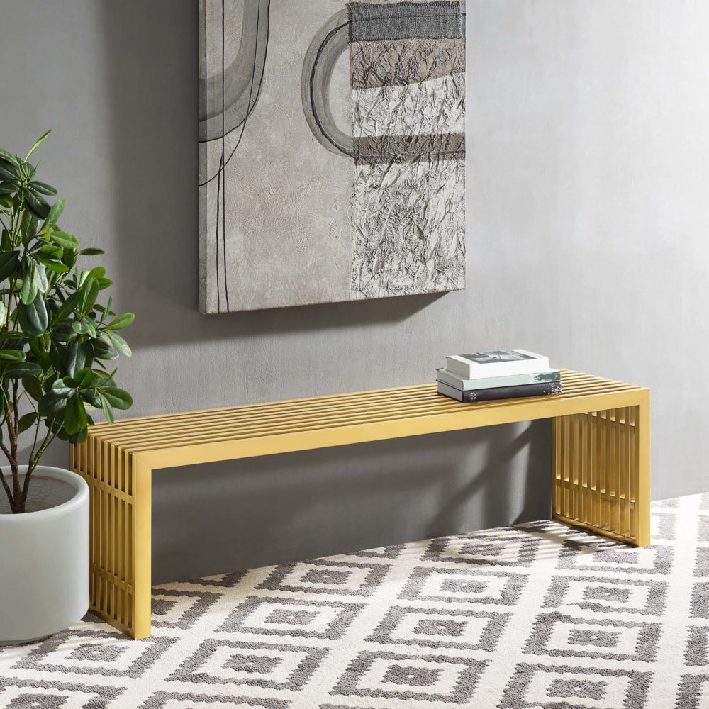 Gridiron Large Stainless Steel Bench in Gold by Modway
