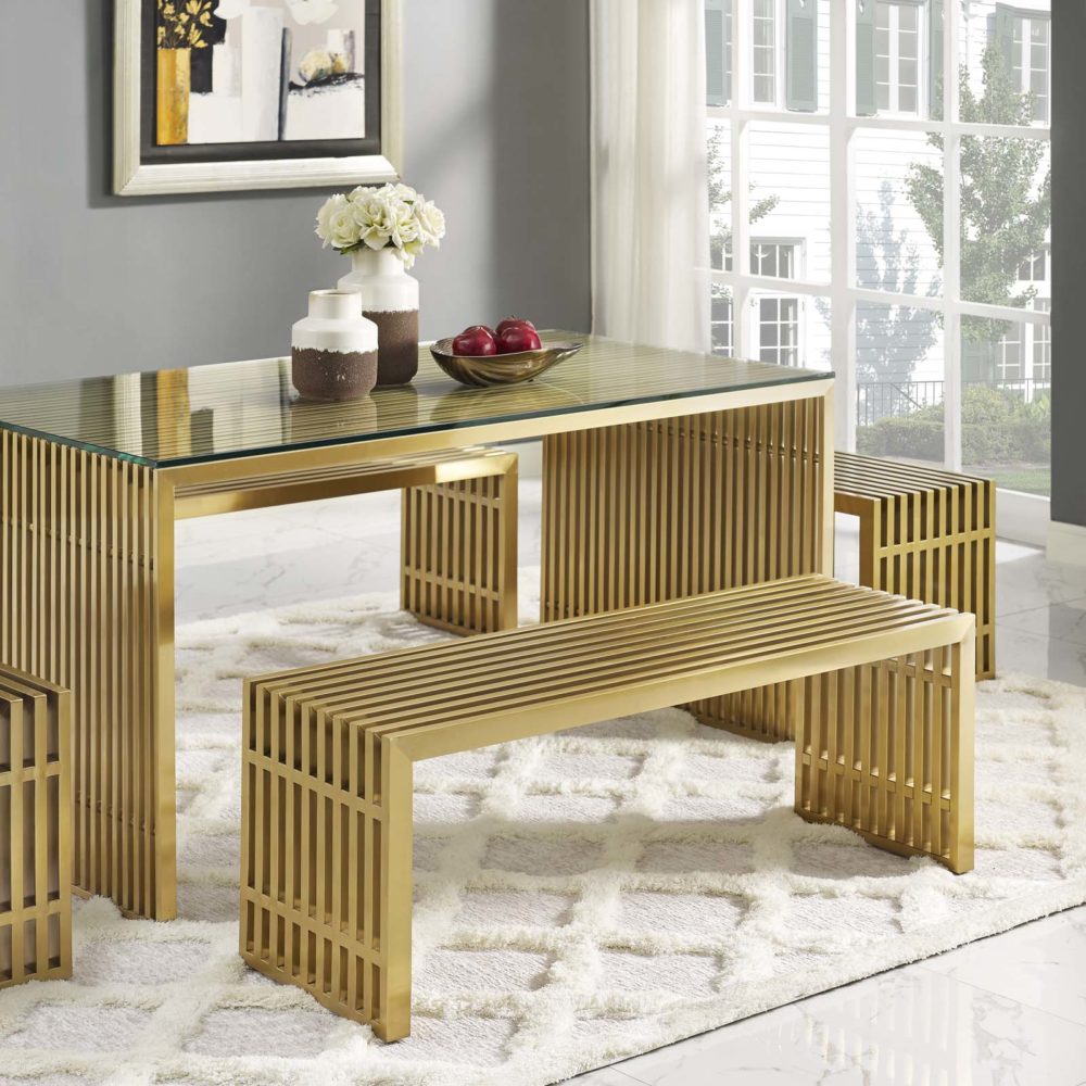 Gridiron Large Stainless Steel Bench in Gold by Modway - Image 6