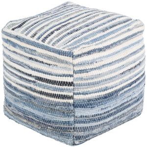Blue and White Denim Pouf by Livabliss