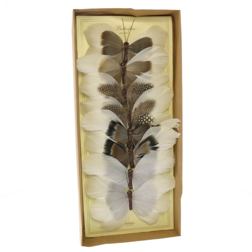 Brown and White Natural Feather Butterflies on Clip Assortment of 8 by HomArt - Image 5