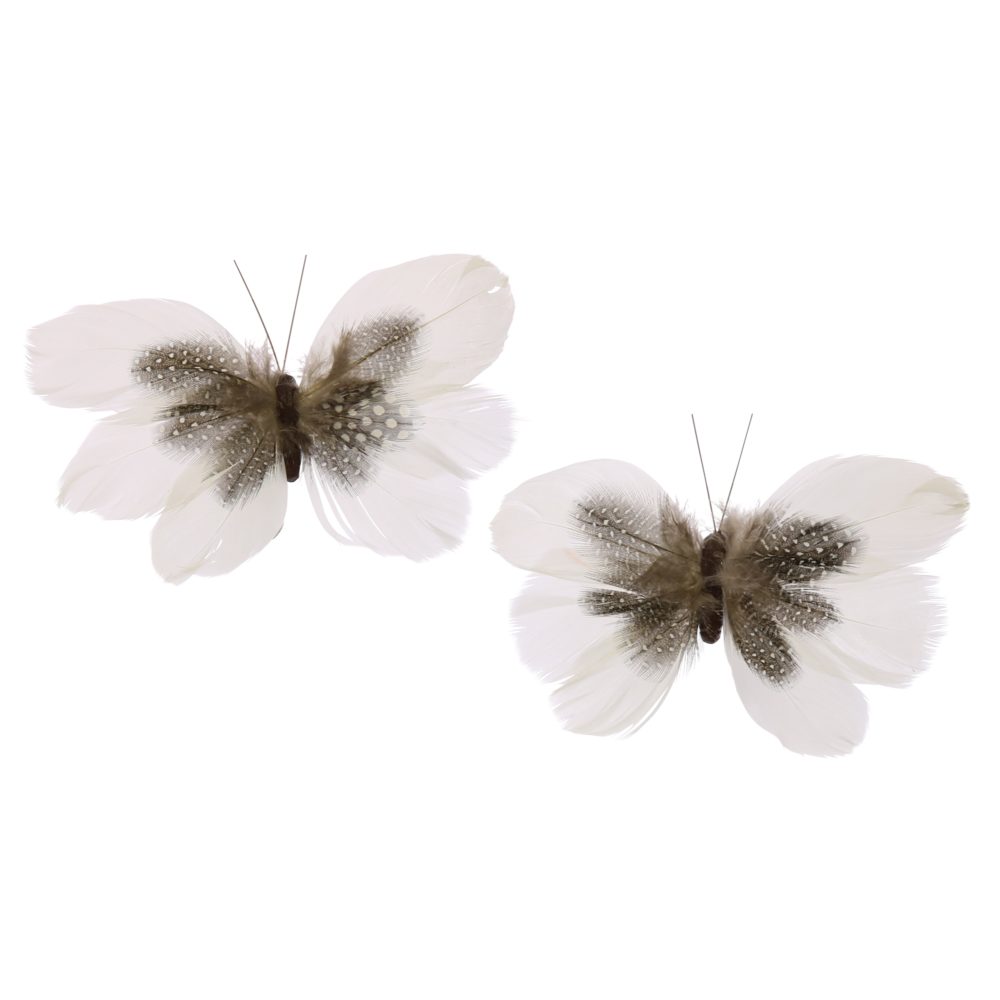 Brown and White Natural Feather Butterflies on Clip Assortment of 8 by HomArt - Image 7