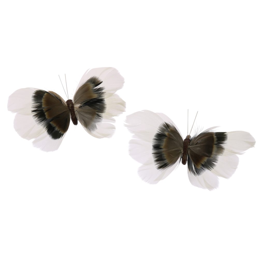 Brown and White Natural Feather Butterflies on Clip Assortment of 8 by HomArt - Image 8