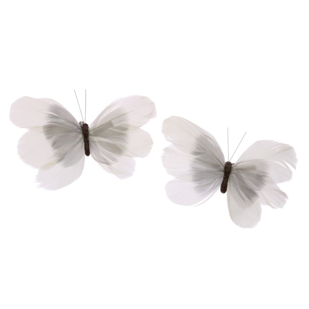 Brown and White Natural Feather Butterflies on Clip Assortment of 8 by HomArt - Image 9