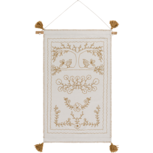 White and Camel Folk Tale Wall Hanging by Livabliss
